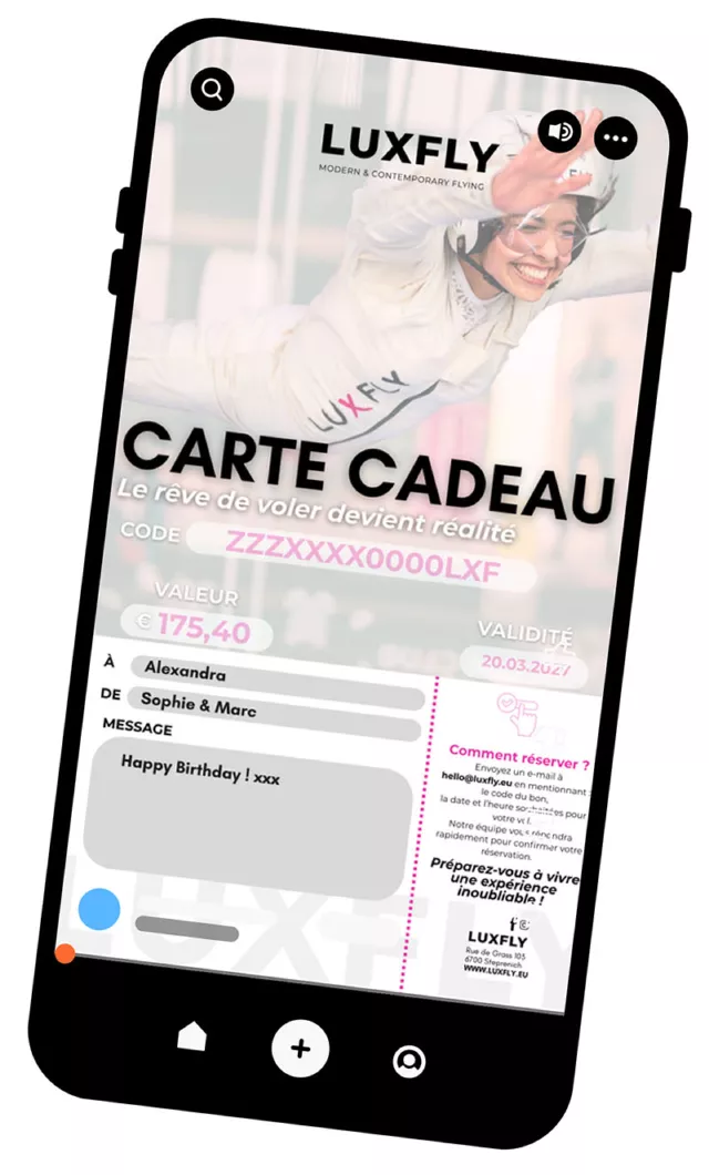 A LUXFLY gift voucher on a smartphone